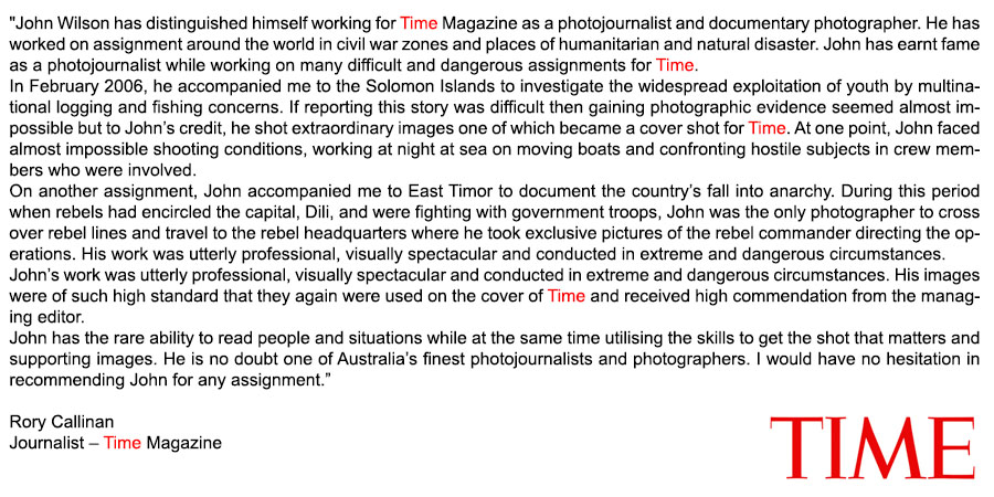 John Wilson photojournalist testimonial
